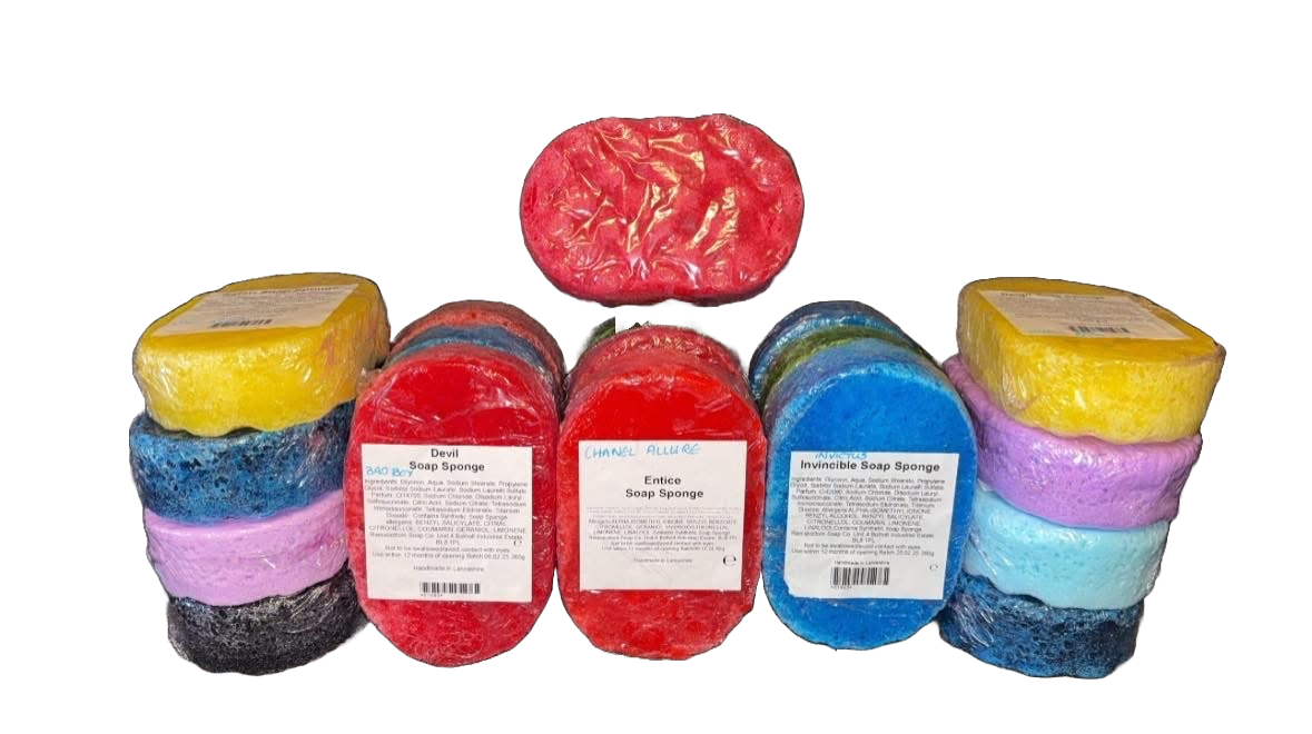 Scented soap sponge with exfoliating massage side
