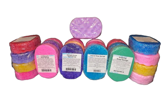 Scented soap sponge with exfoliating massage side